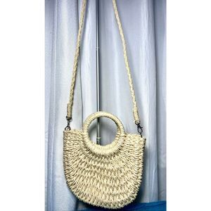 Woven Straw / Grass Tote, Rounded Bottom Purse, Bag, Thailand Shoulder, Arm Carr